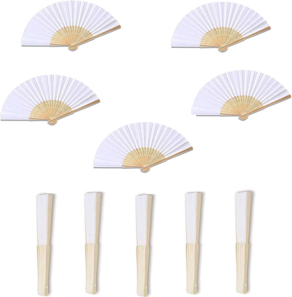 10 Stuks Witte Papieren Handventilators voor Bruiloften, Verjaardagen en Zomerfeesten