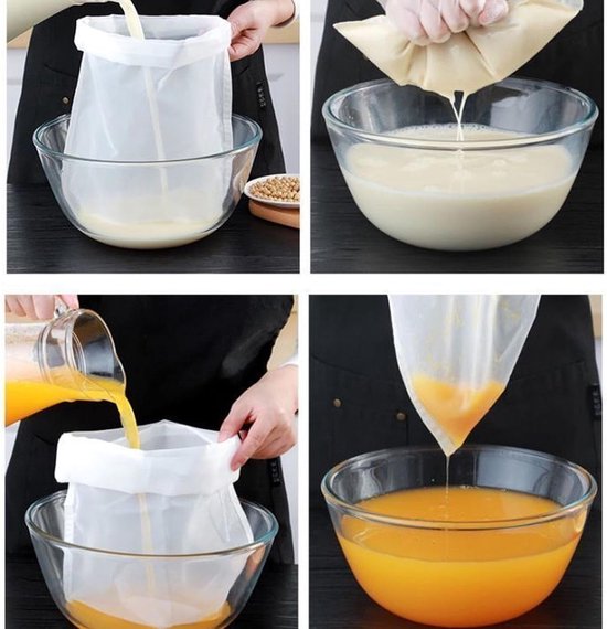 Witte Juicer Zak - 10 Stuks Nylon Filterzakken met Trekkoord voor het Filteren van Sojamelk, Sap en Groenten, Herbruikbaar en Wasbaar — afbeelding 4