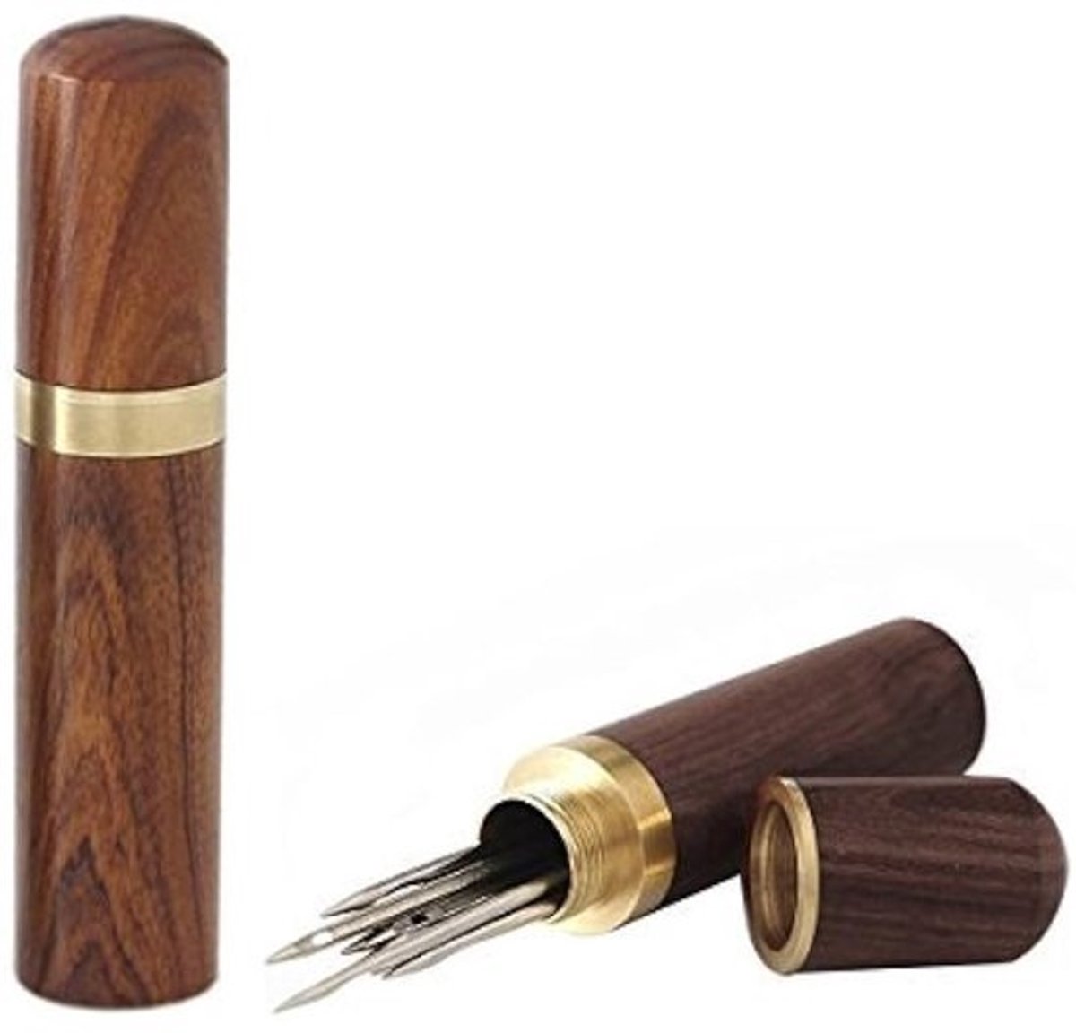 Houten Tandenstoker Houder - Tandenstoker Dispenser Emmer - Tanden Reinigen - Draagbaar Pocket Formaat - 2 stuks - Bruin