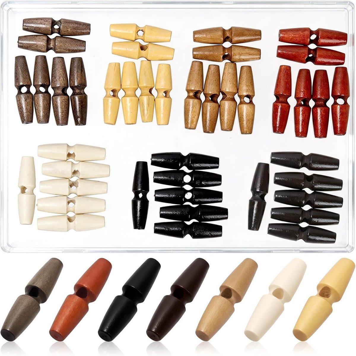 42-delige Set Houten Knopen voor Tumbler en Breiwerk - 50mm, 7 Kleuren, Ideaal voor Kleding, Accessoires en DIY Projecten