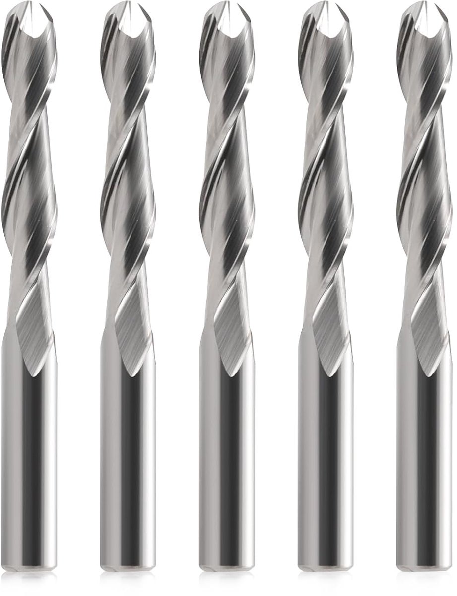 5 stuks kogelkopfrees CNC-frees dubbele fluit spiraalfrees 6 mm schacht 2,36 inch lengte OVL