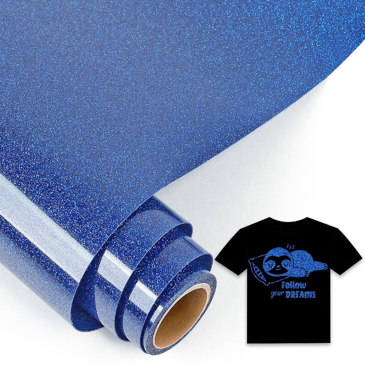 5ft plotterfilm textiel glitter donkerblauw, 30,5 x 152,5 cm flexfilmplotter textiel blauw voor Cricut, Silhouette Cameo, textielfilmplotter blauw voor kleding, hoeden, broeken, andere stoffen