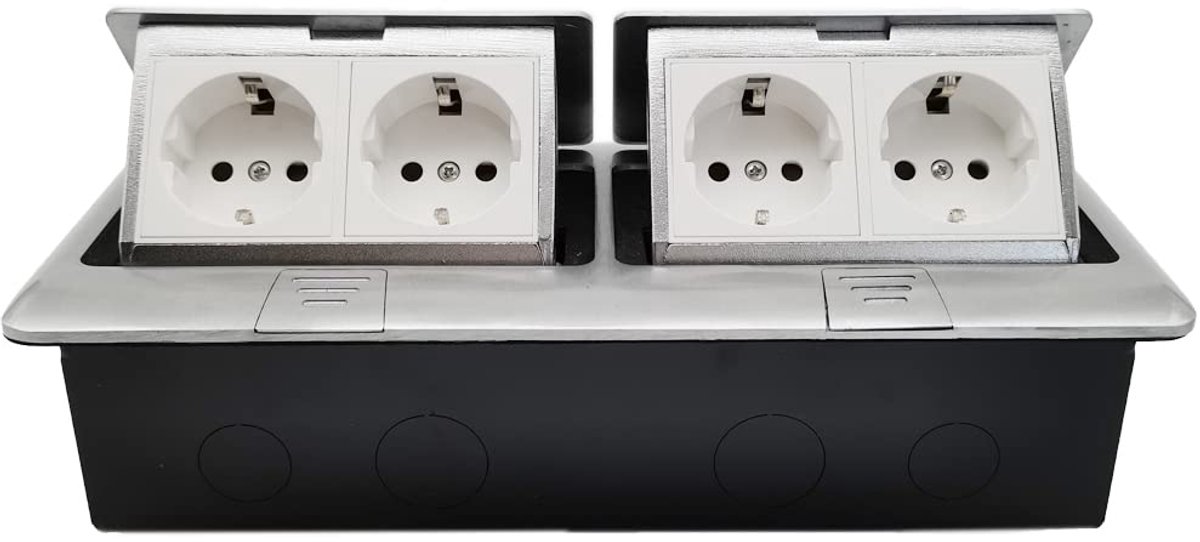 Stopcontacten, knop verschijnt intrekbaar, demping, stopcontact, vloerstopcontact, voor vloer, tafel, kantoor, werkblad, restaurant, zilver
