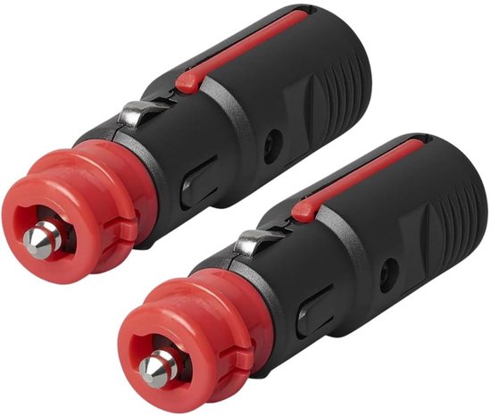 GELLDG Universele Sigarettenaansteker Stekker - 12V Stopcontact Adapter - Met Ingebouwde Zekering - Schroef En Soldeer Aansluiting - Inclusief Rode Uittrekhendel - Geschikt voor Auto Motor En Vrachtwagen - Zwart