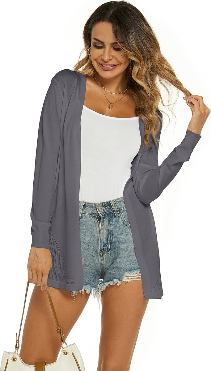 damesvest, zomer, cardigan, elegant, lange jas, lichte lange mouwen, open gebreide jas, zomerjas