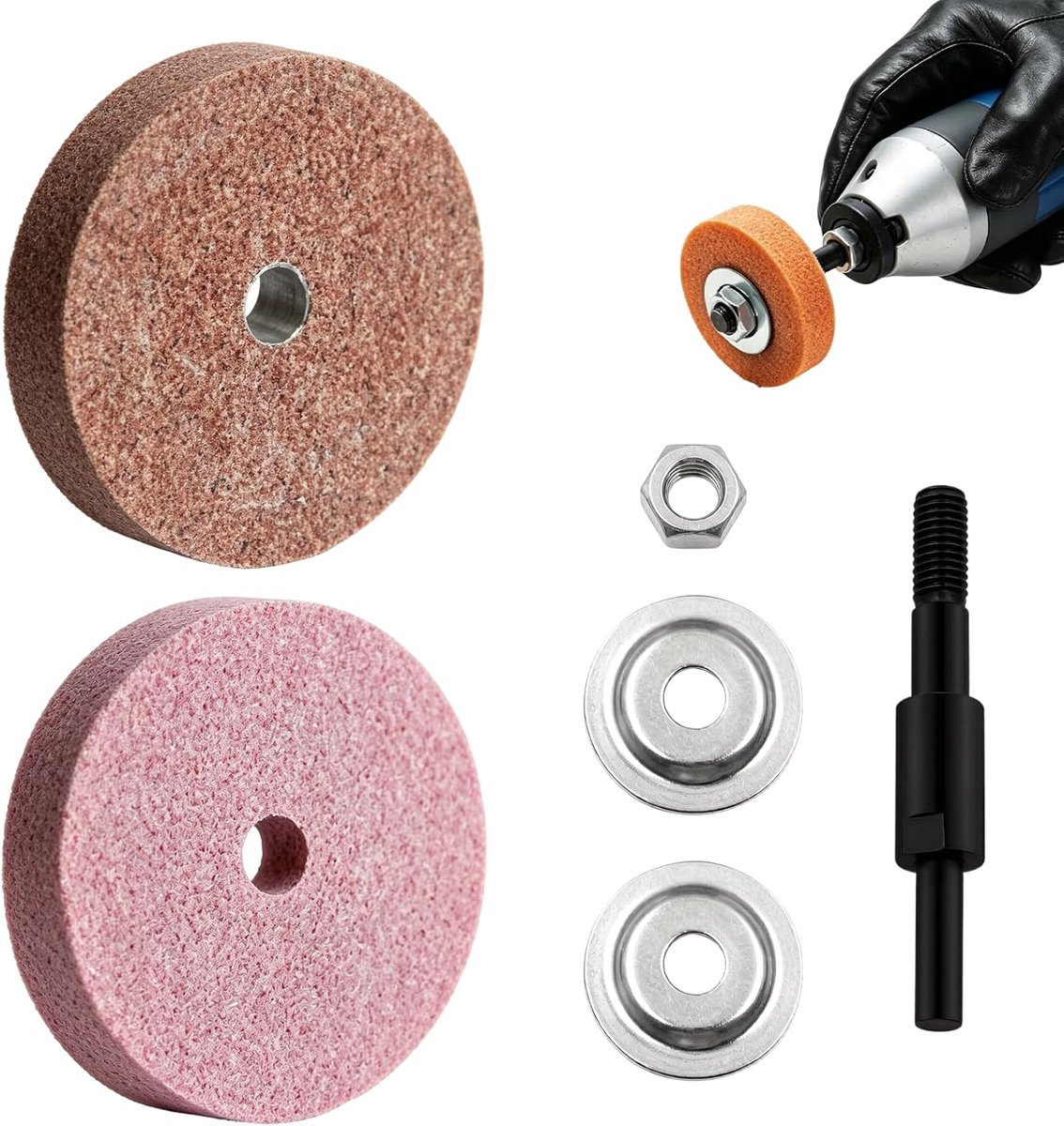 Set voor Boormachine – 75 mm 80 Grit Slijpschijven met Adapter – Voor Metaal en Gereedschap Slijpen en Schuren