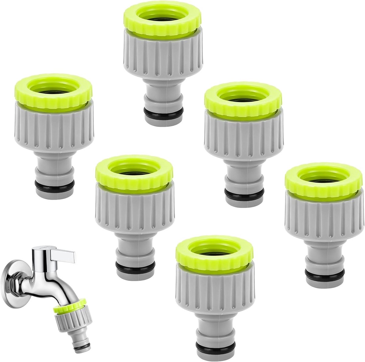 Kraanverbinder, 6 stuks tuinslangaansluiting, slangaansluiting 1/2 inch 3/4 inch, 2-in-1 tuinkraanverbinding, kraanaansluiting voor verbinders, waterslang, kraan, adapterset