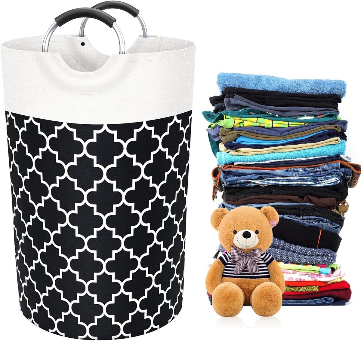 Vrijstaande Wasbak met Opvouwbare Opbergbak voor Speelgoed, Handdoeken en Kleding - Zwart