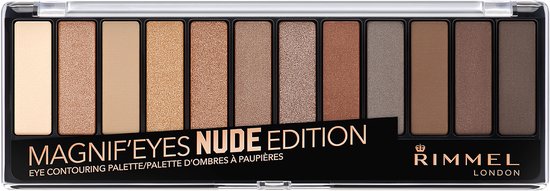 Rimmel London Magnif'Eyes Nude Edition oogschaduwpallet met 12 nude tinten.