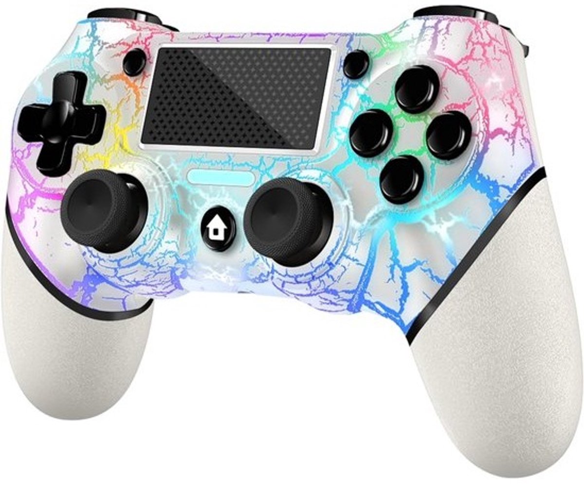 Draadloze Game Controller met RGB Licht voor PS4, PS4 Slim/Pro en PC - Wit Custom Design