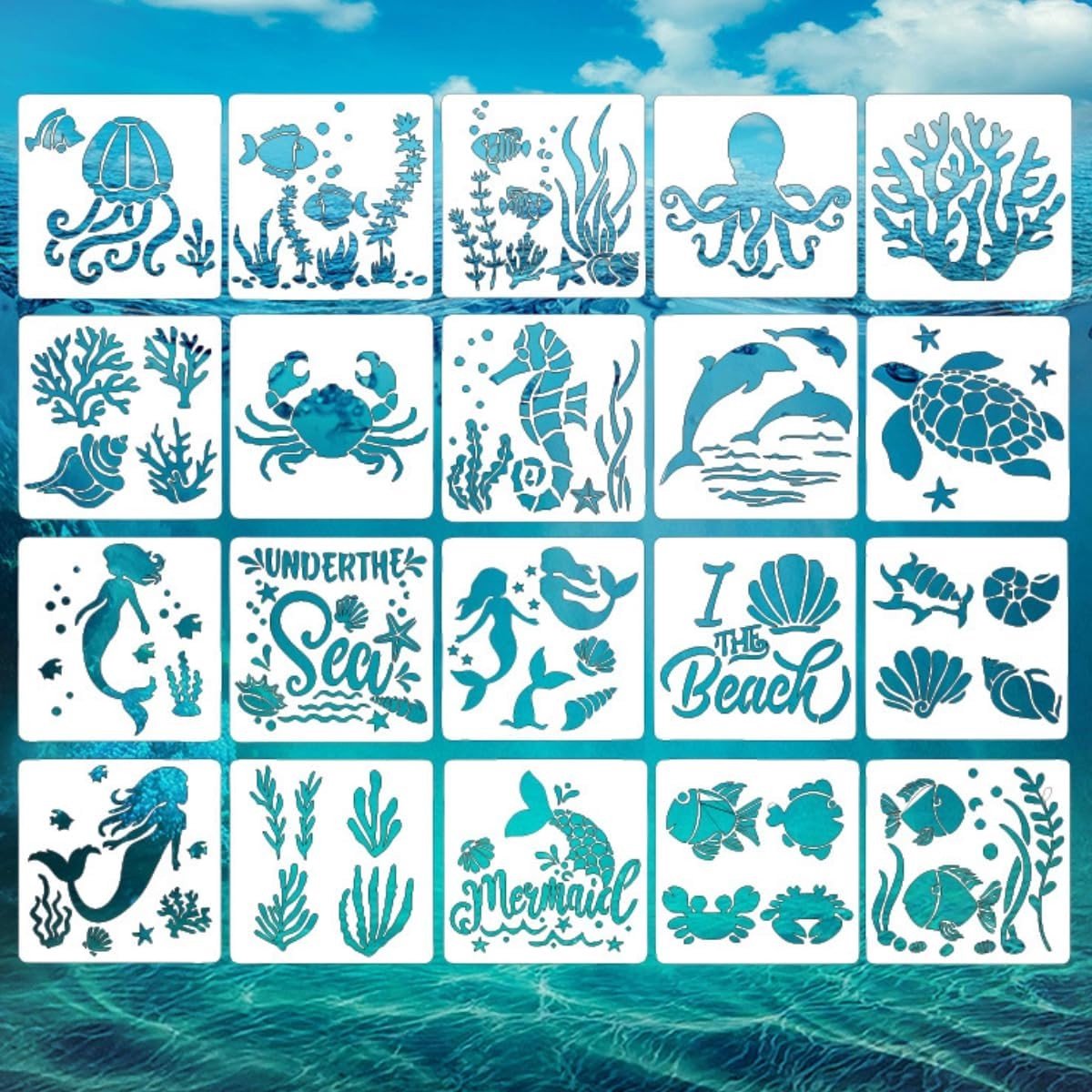 20 Herbruikbare Schilder Stencils voor Kinderen, Sjablonen voor Schilderen, Zee Thema, Creatief Tekenen, Plastic Mallen, Onderwater Dieren