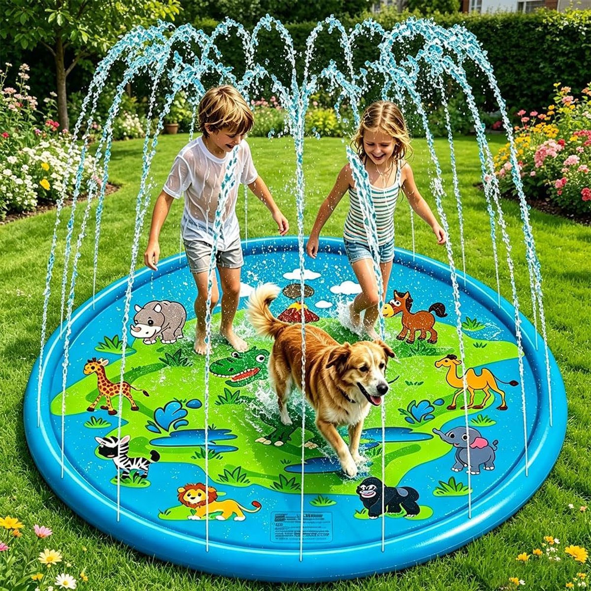 170 cm Splash Pad, sprinklermat, watersprinkler voor kinderen, waterspeelgoed voor kinderen, outdoor, tuin, waterspeelmat voor kinderen en huisdieren, zomer waterspeelgoed kinderen outdoor (B)