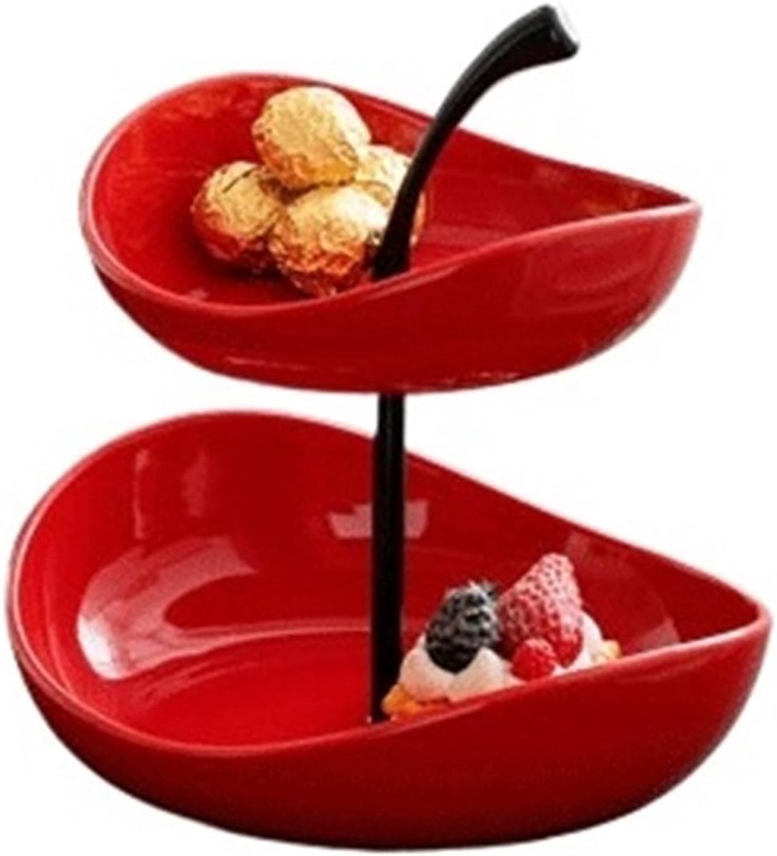 Minimalistische keramische taartstandaard met twee of meerdere niveaus, salontafel in de woonkamer, serveerschaal, snoepschaal(Red,Medium)