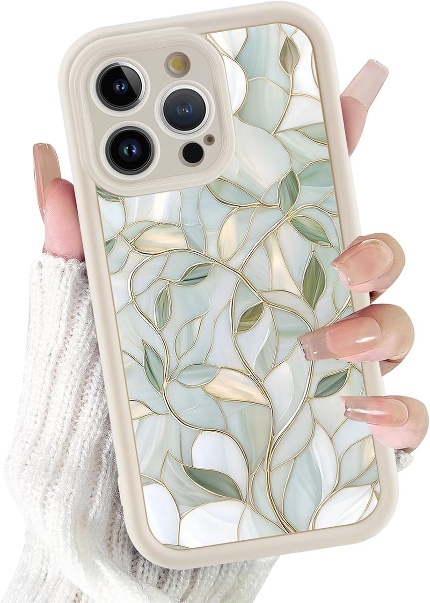 Beschermhoes voor iPhone 14 Pro Max, esthetisch patroon, modieus, groen, siliconen beschermhoes met bloemenpatroon, TPU, dames, dun, zacht, schokbestendig, beschermhoes voor iPhone 14 Pro Max