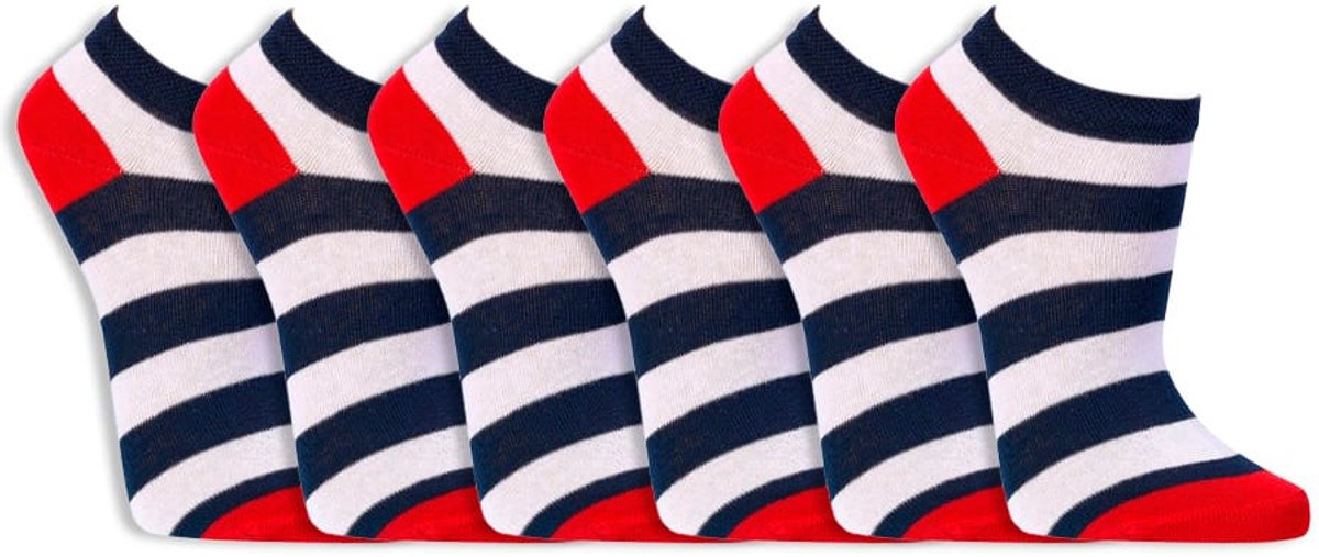 6 Paar - Gestreepte Sneakersokken - Biologisch Katoen - Socks4fun - Blauw Wit