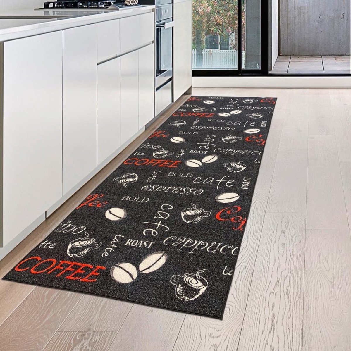 Keukenloper keukenloper koffie zwart wit rood 80x150 cm