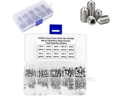 Set van 250 koploze schroeven - M3 M4 M5 M6 M8 conische kop roestvrijstalen set - klemschroeven - inbusbouten - inclusief transparante plastic doos