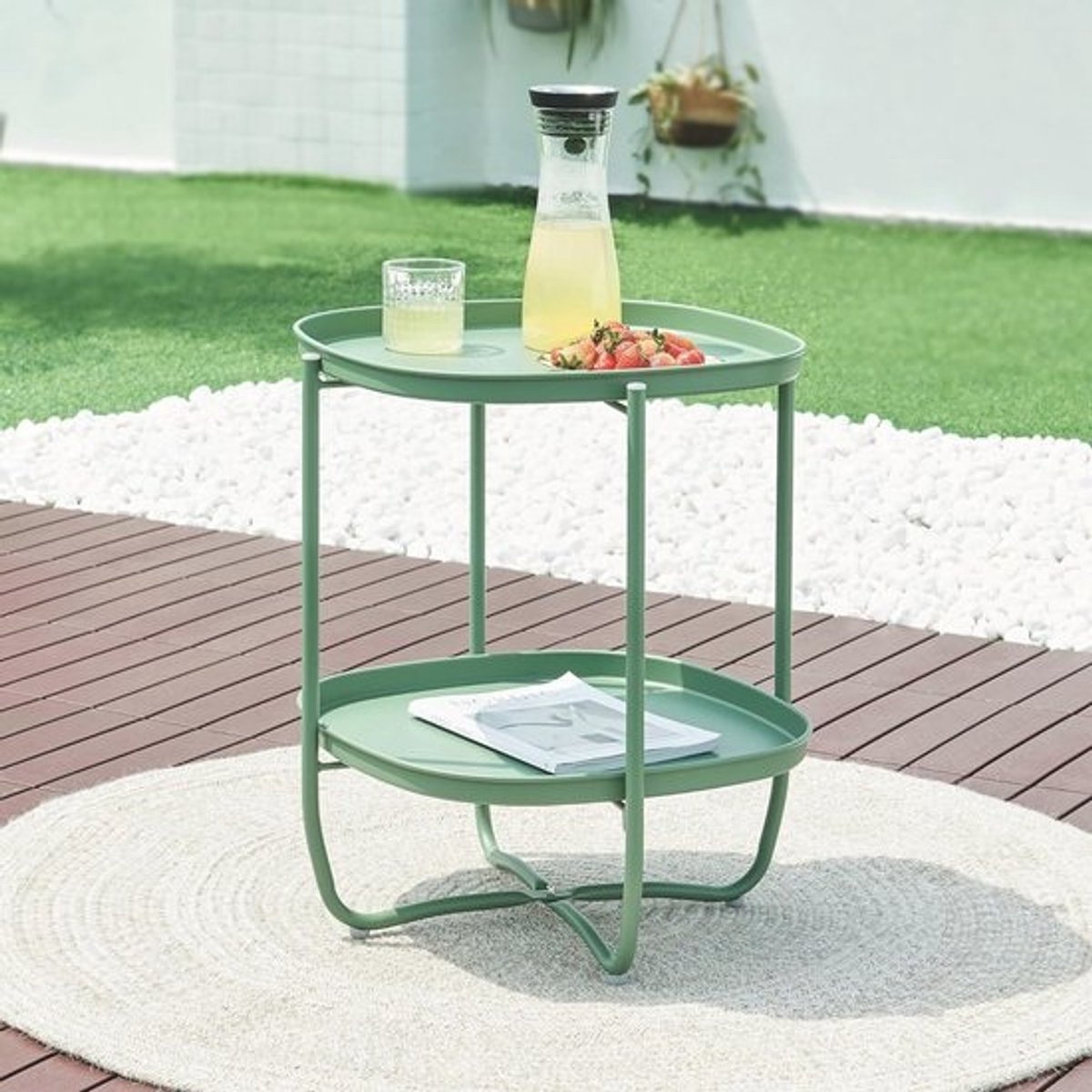 Moderne Tuinstoeltafel met Verwijderbare Lade - 58x46x46 cm - Groen