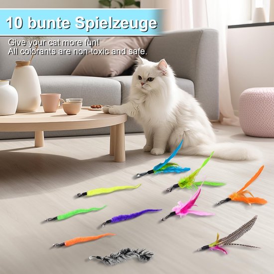 Kattenspeelgoed robot - Veren - Inclusief 12 stuks interactief speelgoed - Met uitklapbare hengel en bel - Voor katten — afbeelding 4