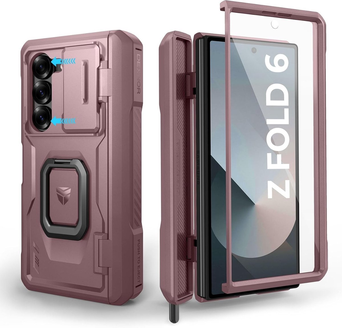 Beschermende Hoes voor Samsung Galaxy Z Fold 6 met Ringstand, S Pen Houder en Camera Bescherming - Roze