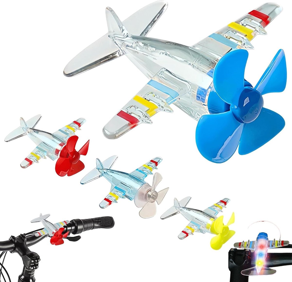 Kleurige LED Wind Propeller Vliegtuigjes - Set van 4 Draaiende Speelgoed voor Fiets, Motor en Auto Decoratie met Batterijloze Buitenverlichting