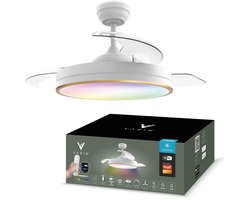 Varin® Smart Ventilator met LED verlichting RGBW - Wit/Goud - Tuya Wifi - Ø 108cm - Super stil - Smart lamp - Plafondlamp slaapkamer - Plafonniere woonkamer - Plafondlampen - Plafond lamp - Verlichting kinderkamer - Plafond ventilator