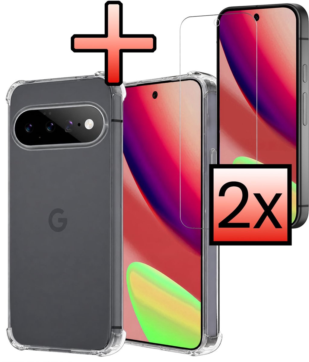 Hoesje - Met Screenprotector - 2 Stuks - Geschikt voor Google Pixel 11 Pro XL - Sterk & Shockproof - Siliconen Case - Back Cover - Telefoon Hoes - Shock Proof - Transparant