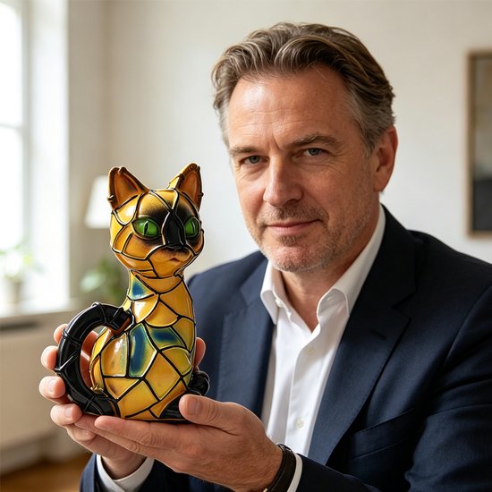 Tafellamp met kat - Artistiek nachtlampje - Lichtgevende kat - Bureaudecoratie - Creatieve woondecoratie - Slaapkamerdecoratie - Spookkat ornament - Dierensculptuur - 11*8*16cm — afbeelding 5