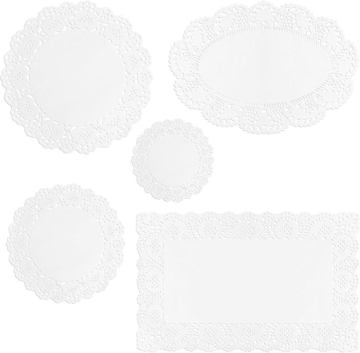 Set van 250 Stuks Papieren Taartonderleggers in Rond, Ovaal en Rechthoekig - Vetabsorberend en Wegwerpbaar voor Taarten, Desserts en Creatieve Decoraties