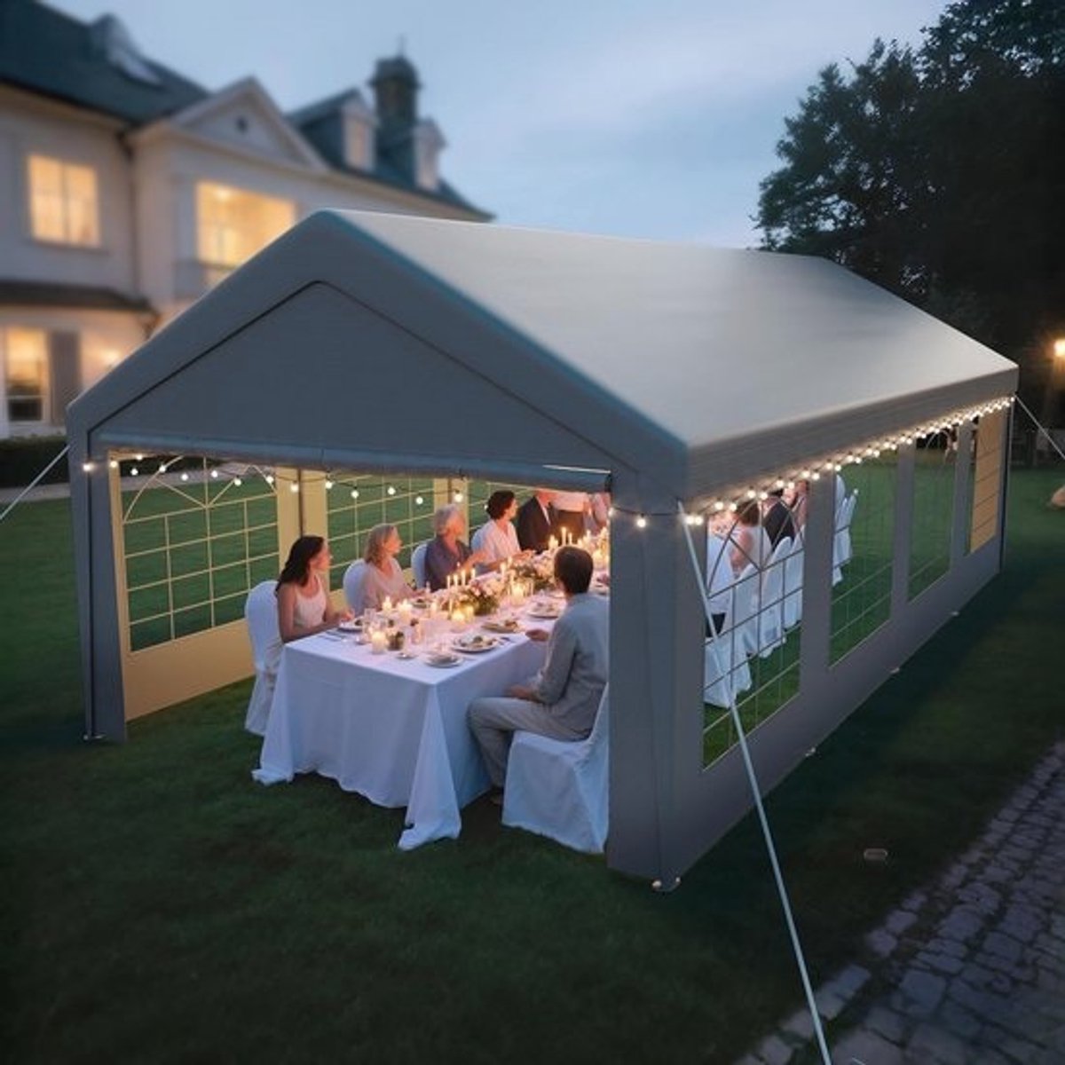 Partytent 4x8 meter - Waterdichte en UV-bestendige feesttent met zijwanden en ingangen