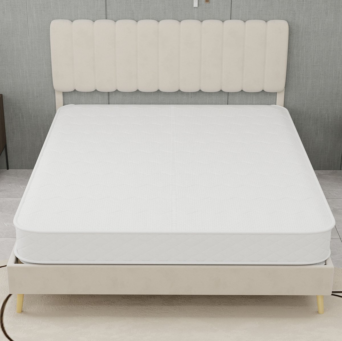 MEUNIQ pocketveringmatras 140 x 200 cm, 23 cm hoog, met individueel verpakte veren, ademende traagschuimlaag en 3D-textiel voor de slaapkamer, wit