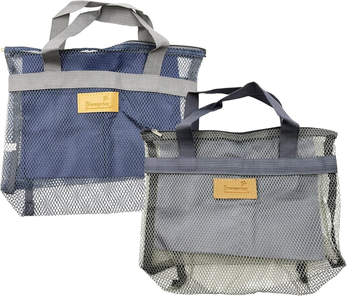 Mesh Douche Tas Set van 2, Sneldrogende Organizer voor Badkamer, Ideaal voor Fitness, Zwemmen en Reizen