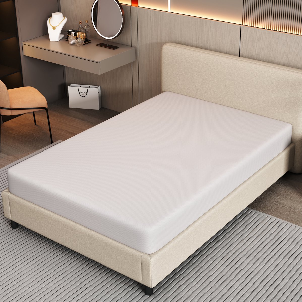 MEUNIQ Schuimmatras 90 x 200 cm, 16 cm hoog, H3 stevig ligcomfort, wit eenpersoonsmatras met antislip onderzijde, handgrepen en afneembare polyester hoes