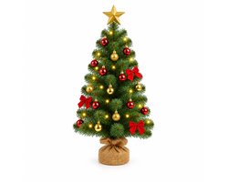 Yorbay Mini Kunstkerstboom 70 cm - LED - Rood-Goud Versierd