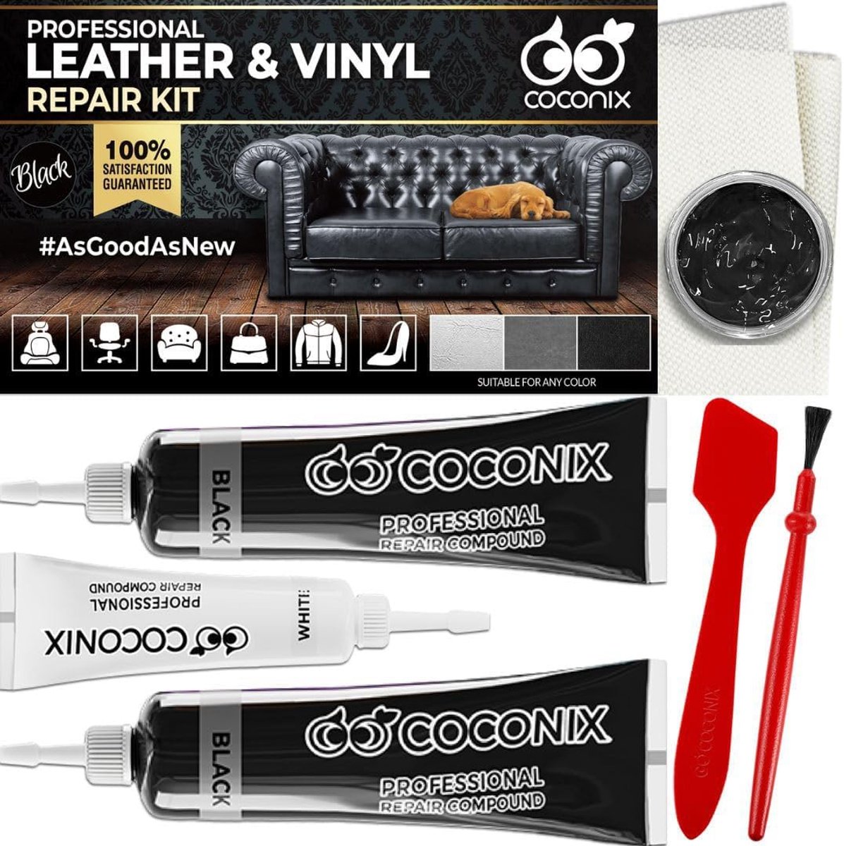 Reparatieset voor leer en vinyl - zwart - alles-in-één oplossing - herstel autostoelen en banken - ShopVlot