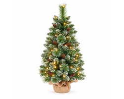 Yorbay Mini Kunstkerstboom 70 cm - LED - Sneeuw en Dennenappels