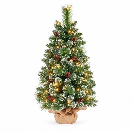 Yorbay Mini Kunstkerstboom 70 cm - LED - Sneeuw en Dennenappels