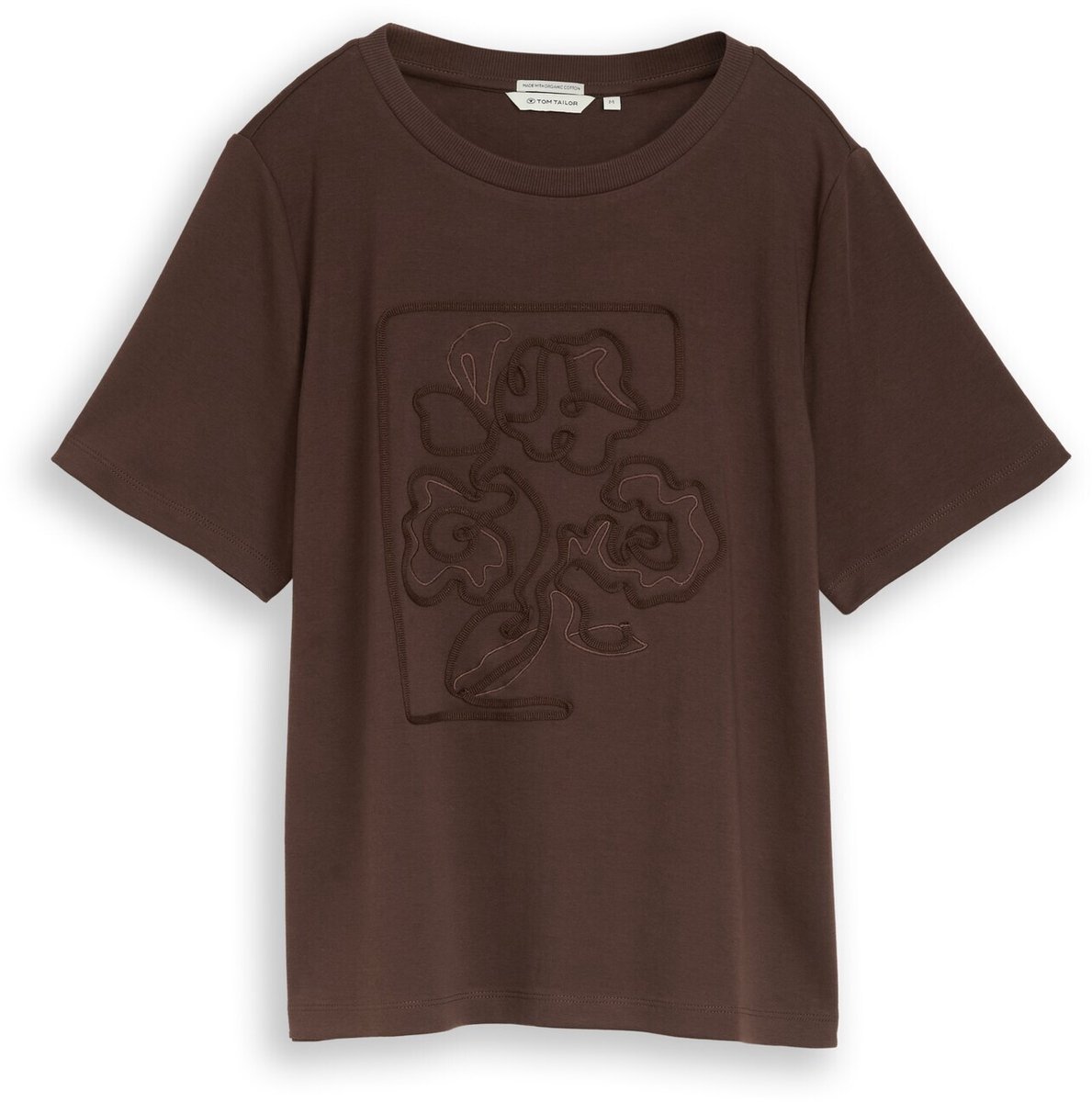 Tom Tailor - T-shirt van katoen - Maat XS - java dark brown