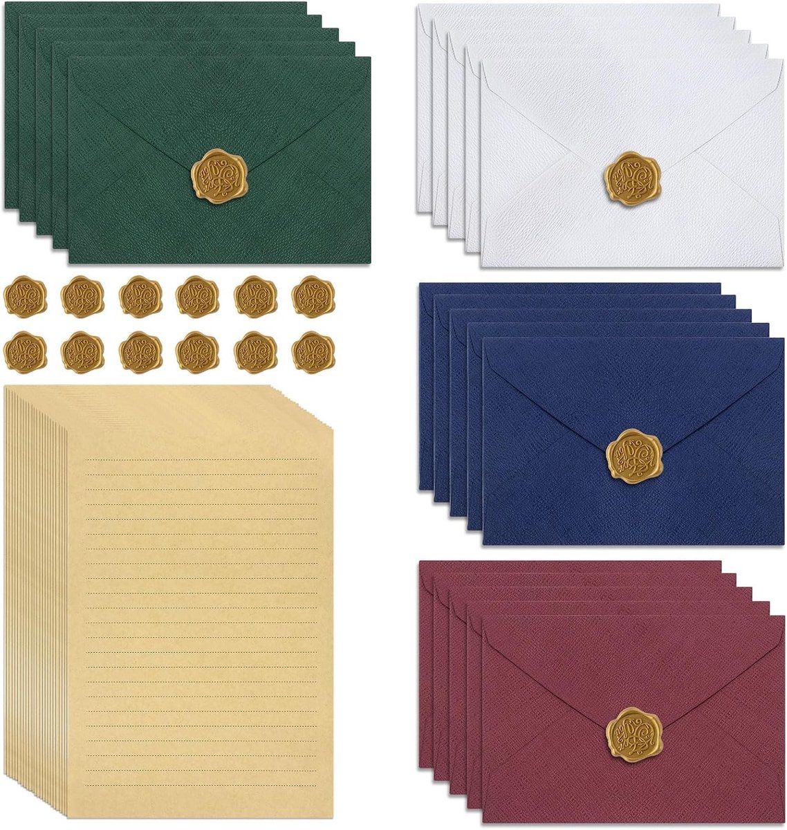Vintage Kraft Papieren Briefpapier Set met 10 Enveloppen en 10 Lijm Waskralen - Perfect voor Correspondentie en Creatieve Projecten