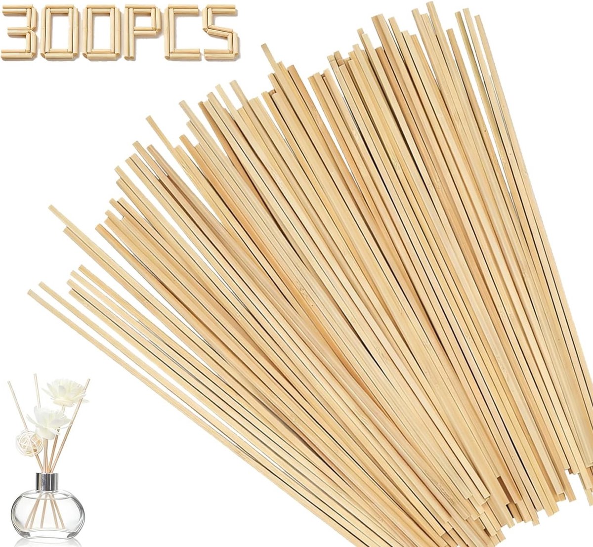 300 Stuks Houten Stokken 300mm×3mm, Natuurlijke Ronde Bamboestokken voor Houtbewerking, Modelbouw en Creatieve Klussen