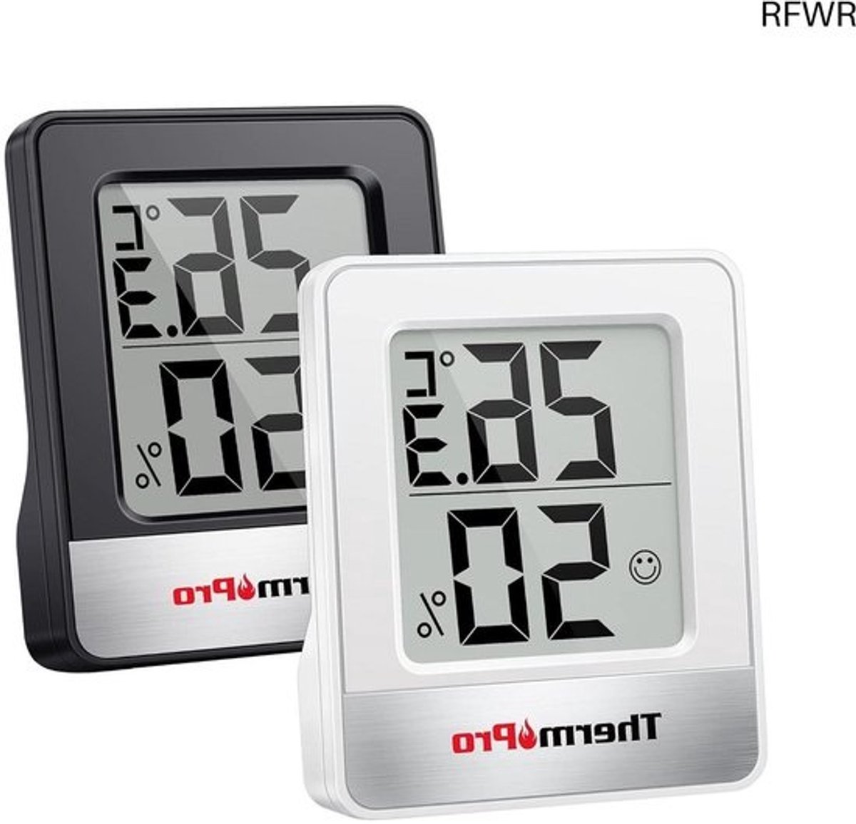 RFWR® Digitale Thermo-Hygrometer Duo Set voor Binnen en Buiten - Temperatuur en Luchtvochtigheid Meter met Indicator voor Binnenklimaat Beheersing