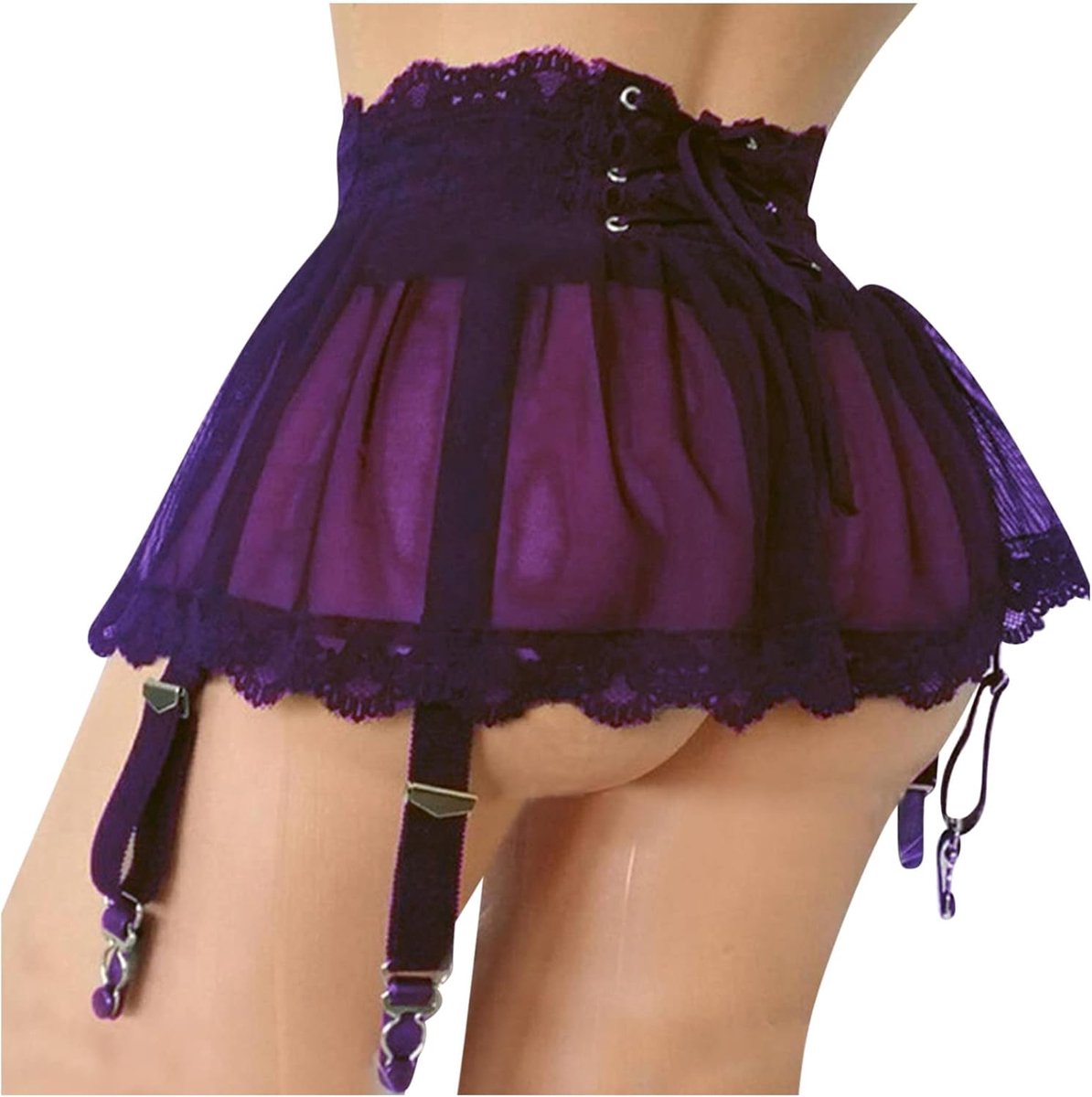 Sexy lingerieset voor dames, babydoll, kant, microvezel, pruim, V-hals, rekbaar, zacht, uitlopende pasvorm, glamour, nachtkleding, cadeau voor Valentijnsdag, A20