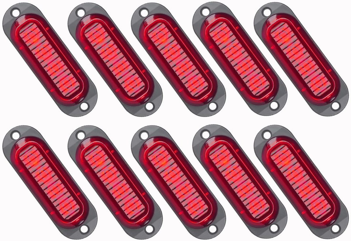 Krtopo 10 x led-zijmarkeringslampen, 12/24 V, led-aanhanger, zijlamp, waarschuwingslicht, voor vrachtwagen, camper, caravan (Rood)