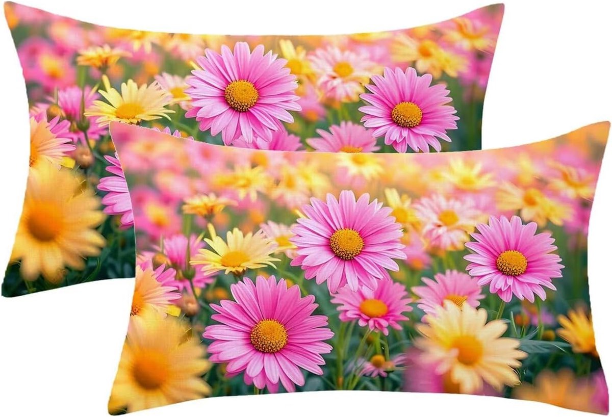 60 x 90 cm, 2 stuks, roze, madeliefjespatroon, linnen kussensloop met onzichtbare ritssluiting, kussenovertrekken voor huisdecoratie, woonkamer, cadeau, dames, model783