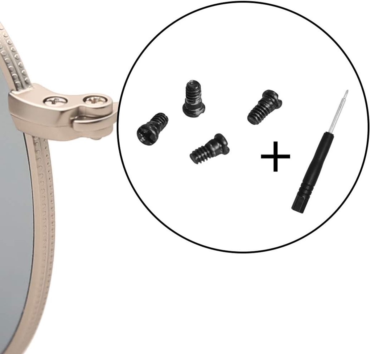 Zwarte schroeven voor Ray-Ban Aviator RB3025 3025 Zonnebril Reparatieset (Set van 4), Bonus Schroevendraaier (zwart)