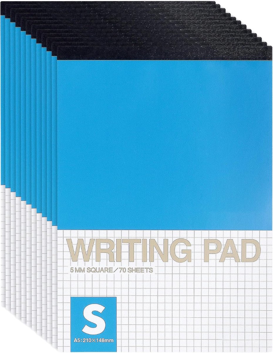 Notitieblokken, A5, geruit, 35 vellen per blok, kleine notitieblokken, notitieblok, 80 g/m², geruit, schrijfblok, A5, afscheurbaar, voor kantoor, huishouden, school