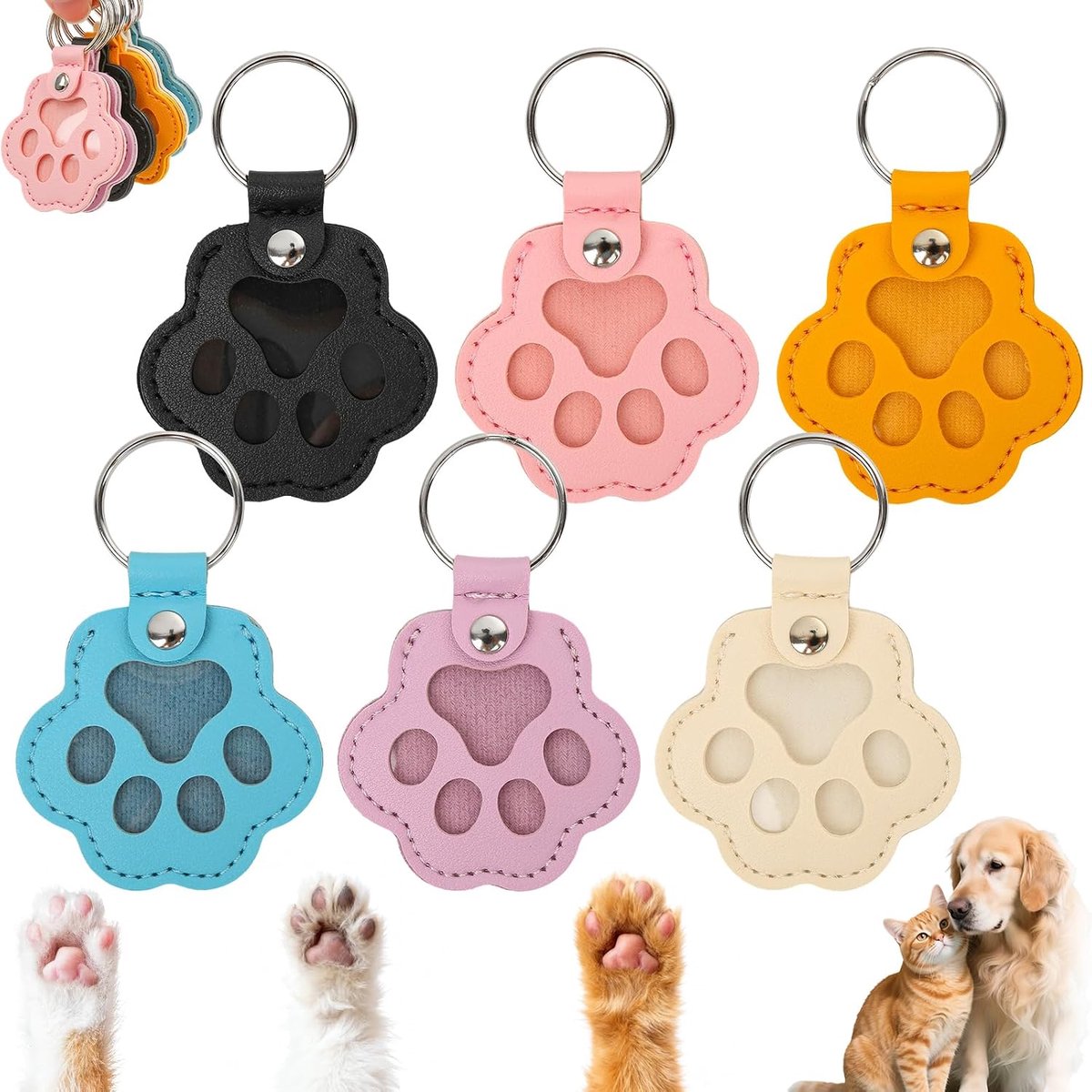 Herinnering sleutelhanger voor dierenharen, PU-leer, 6 stuks