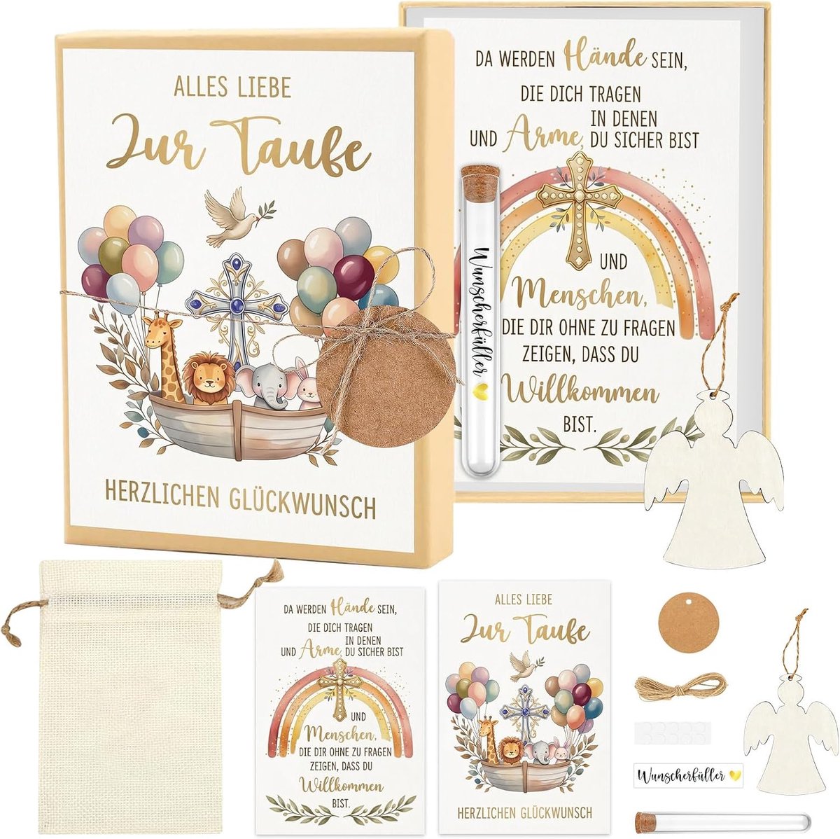 Gelddoopcadeauset voor kinderen en meisjes, geschenkdoos met reageerbuis, geschenkdoos met Ark Noah, doopkaart voor kinderen, geboorte, vormsel, eerste communie