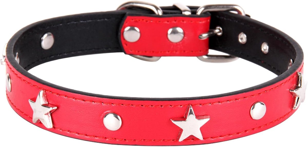 Halsband hond puppy halsband met metalen pentagram decoratie halsband hond geschikt voor kleine middelgrote honden en katten rood XS