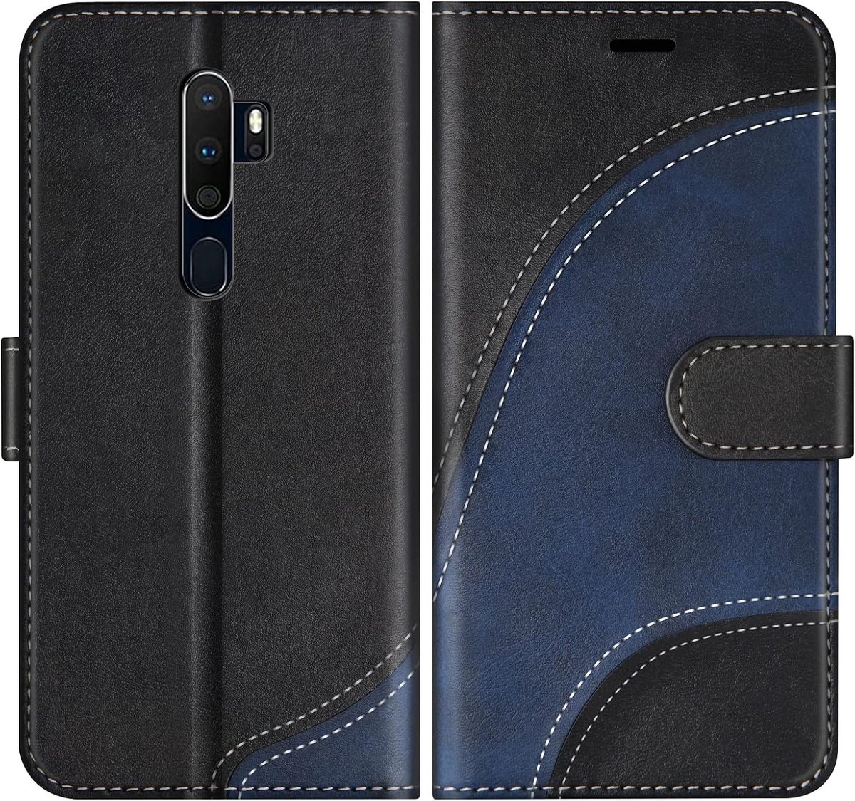 Hoesje voor OPPO A9 2020 / OPPO A5 2020, PU Lederen Bookcase Portemonnee Beschermhoes Telefoonhoesjes, Flip Case Beschermhoesje voor OPPO A9 2020 / OPPO A5 2020, Zwart